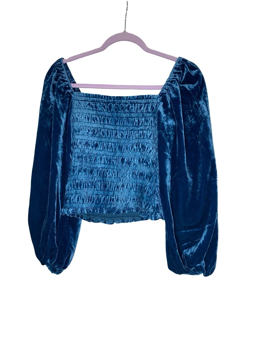 By Anthropologie Smocked Velvet Puff Sleeve Top Teal Blue | Size XS cottagecore